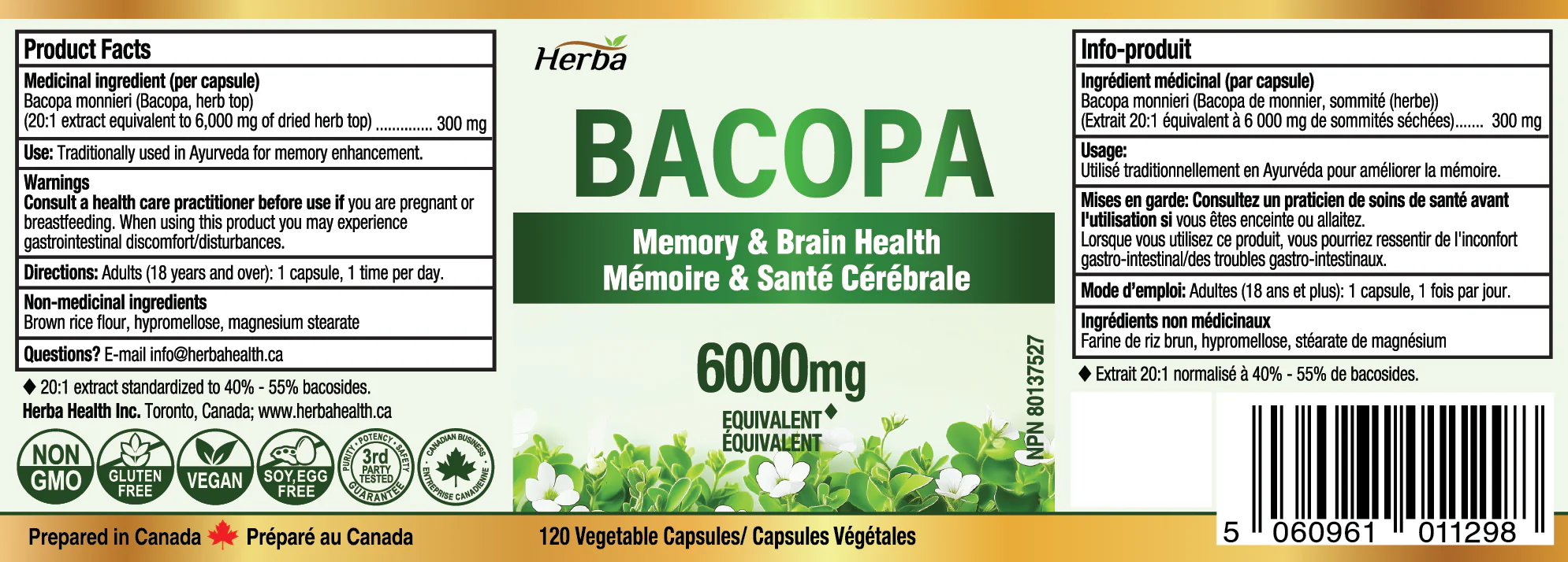 Bacopa Monnieri Supplement – 120 Capsules | 300mg, 20:1 Extract - 6,000mg Equivalent | Made in Canada - Image 2