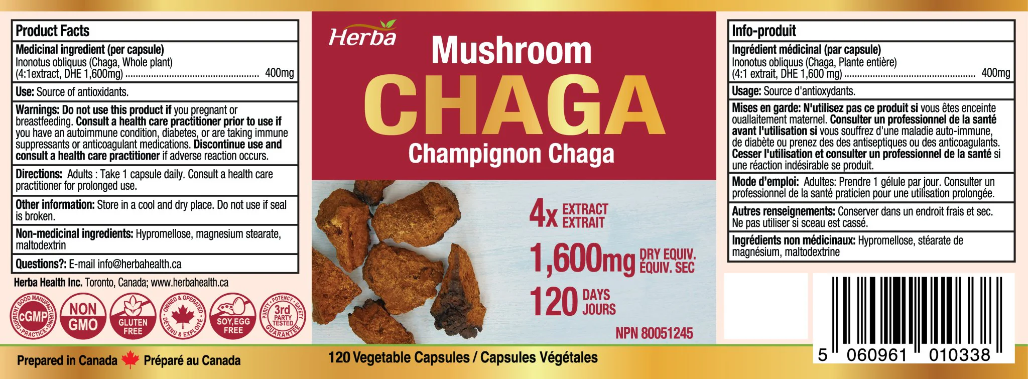 Chaga Mushroom Capsules 400mg - 120 Vegetable Capsules | 4:1 High Concentrate - Image 2