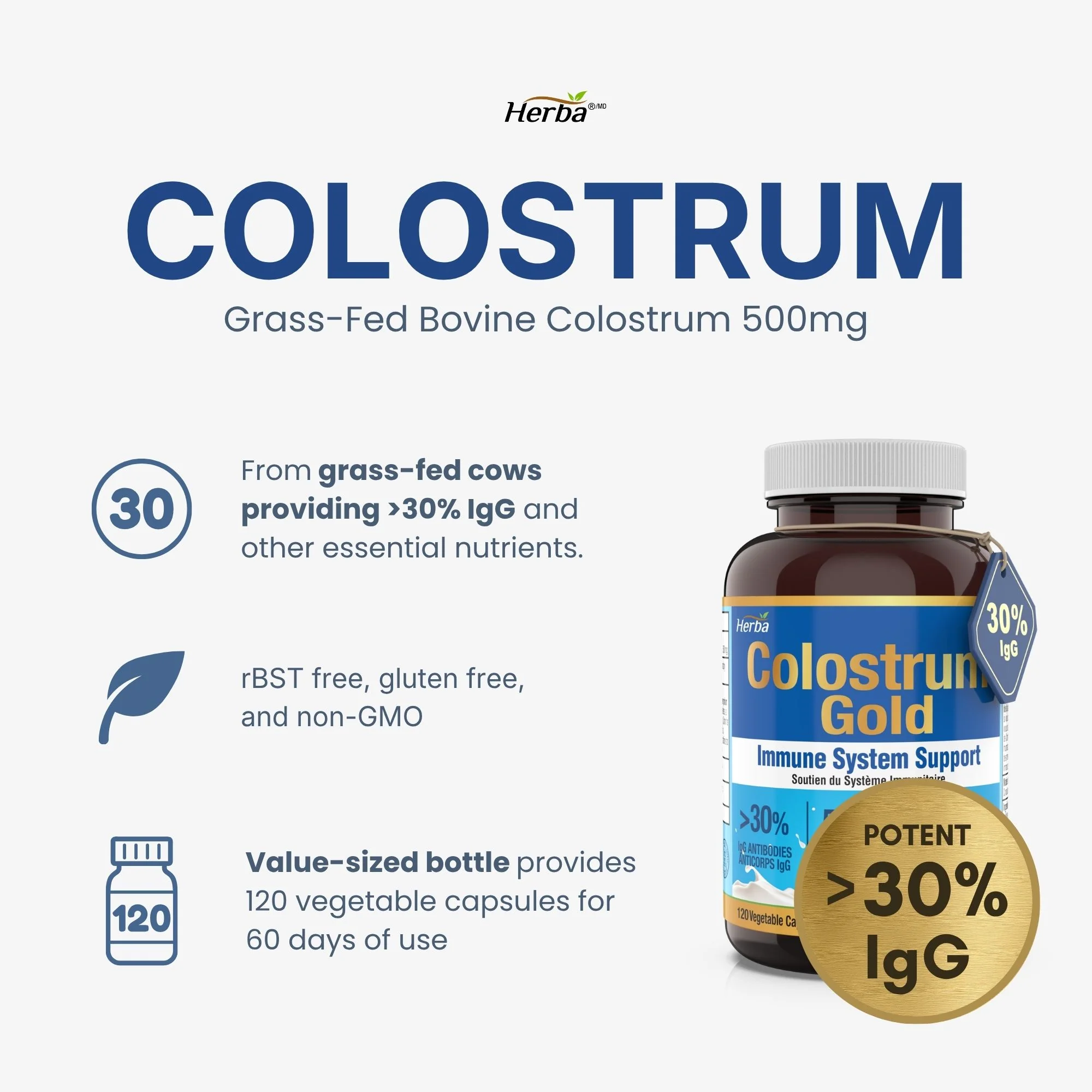 Bovine Colostrum Supplements 500mg - 120 Capsules | Rich in Lactoferrin and Immunoglobulins | 30% IgG - Image 3