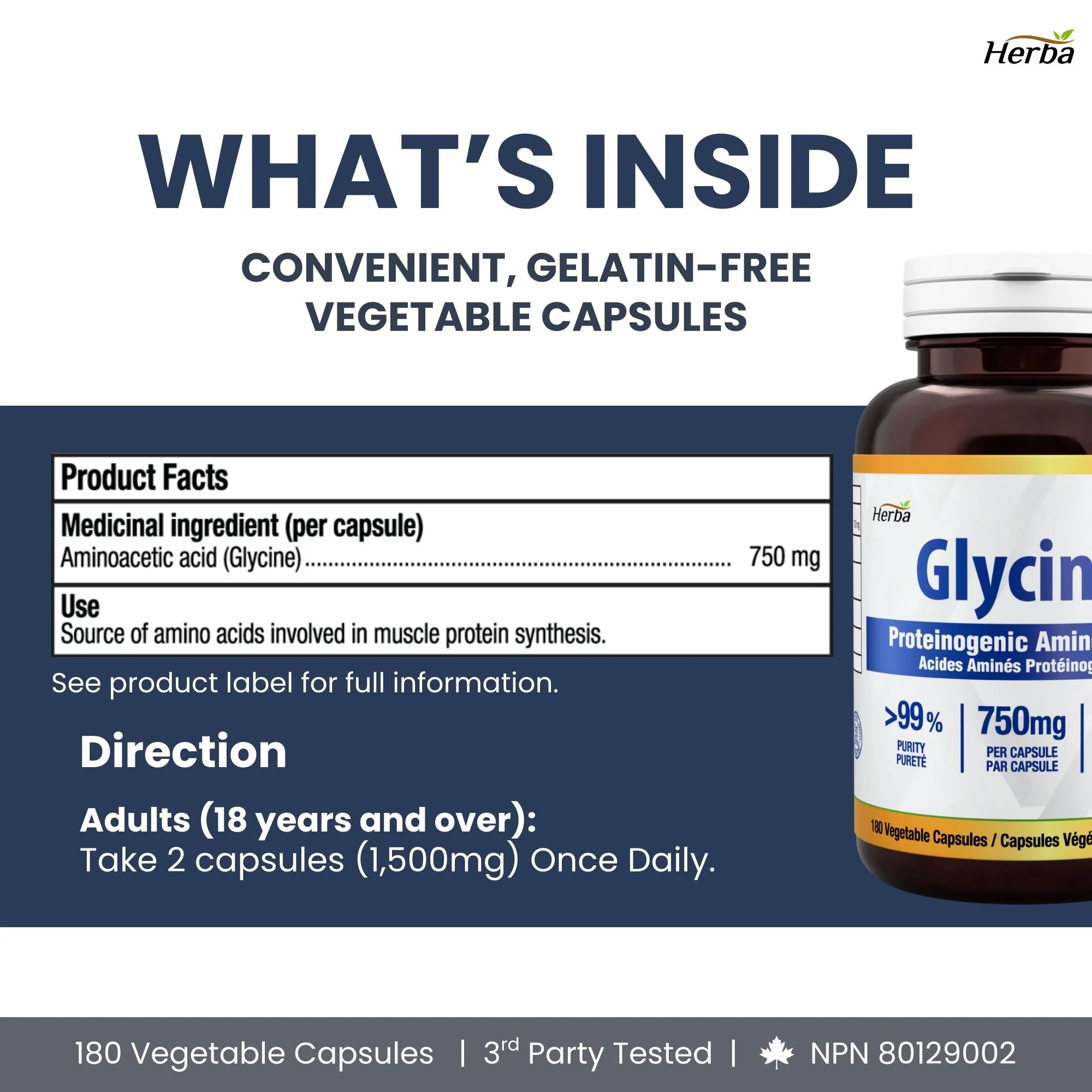 Glycine Supplement 750mg - 180 Capsules - >99% Ultra Pure Glycine Capsules | Made in Canada - Image 7