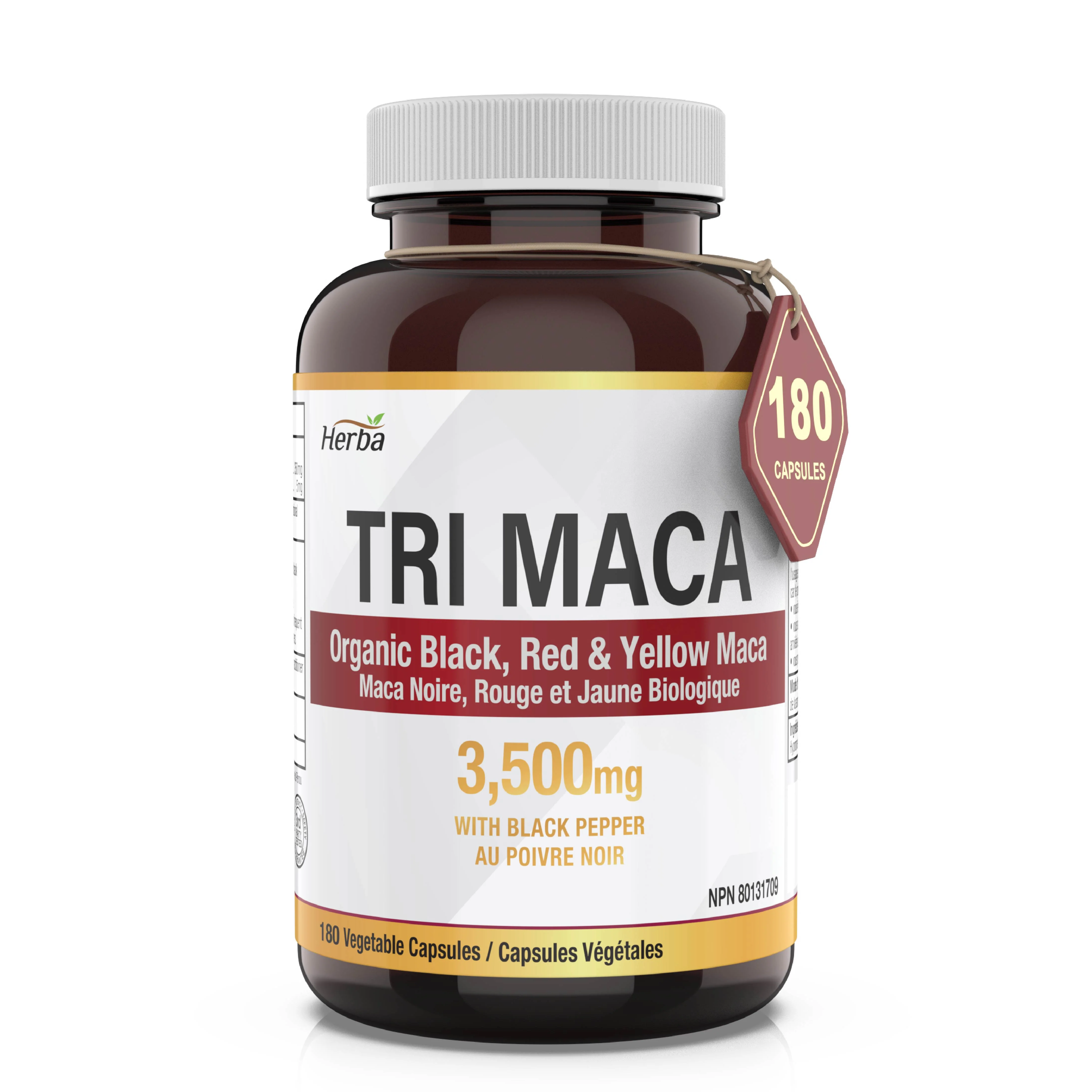 Organic Tri Maca Capsules 3500mg – 180 Capsules | Sourced from Peru | Made in Canada