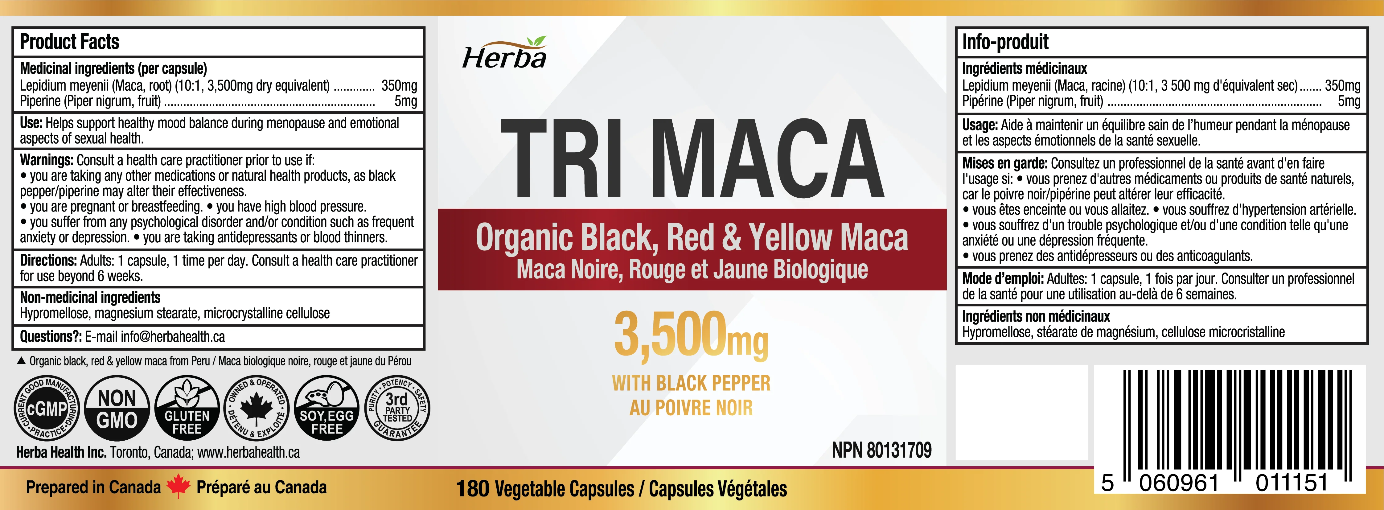 Organic Tri Maca Capsules 3500mg – 180 Capsules | Sourced from Peru | Made in Canada - Image 2