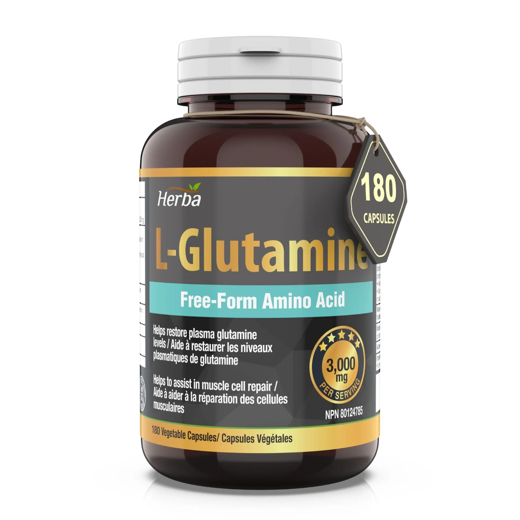 L-Glutamine Capsules 750mg – 180 Vegetable Capsules | 3,000mg Per Serving