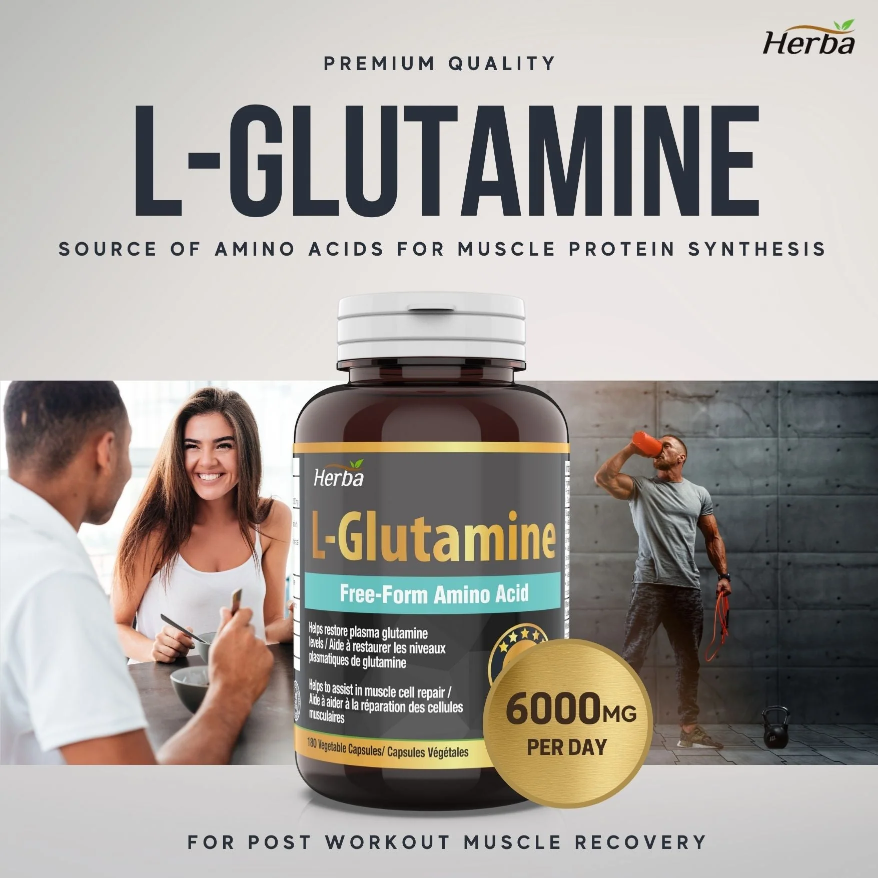 L-Glutamine Capsules 750mg – 180 Vegetable Capsules | 3,000mg Per Serving - Image 2