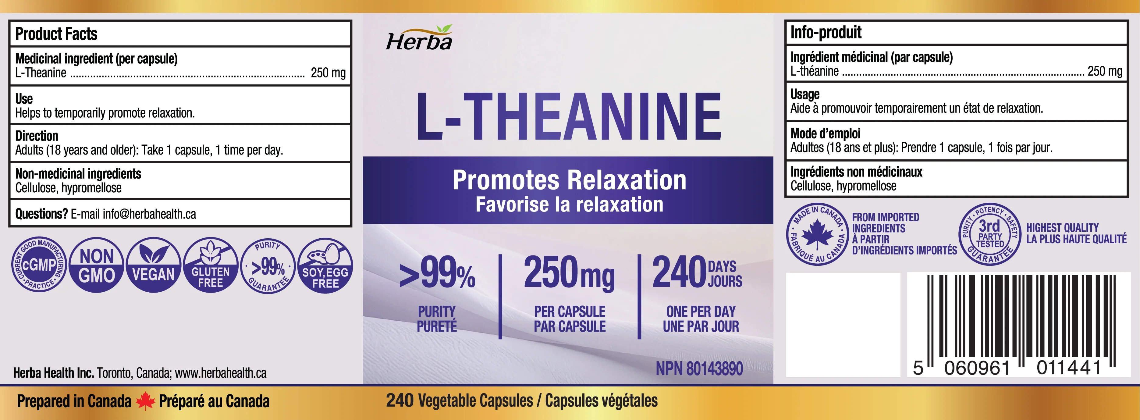 L-Theanine Supplement 250mg – 240 Capsules | Promotes Relaxation Without Drowsiness | 8 Month Supply | Made in Canada - Image 2
