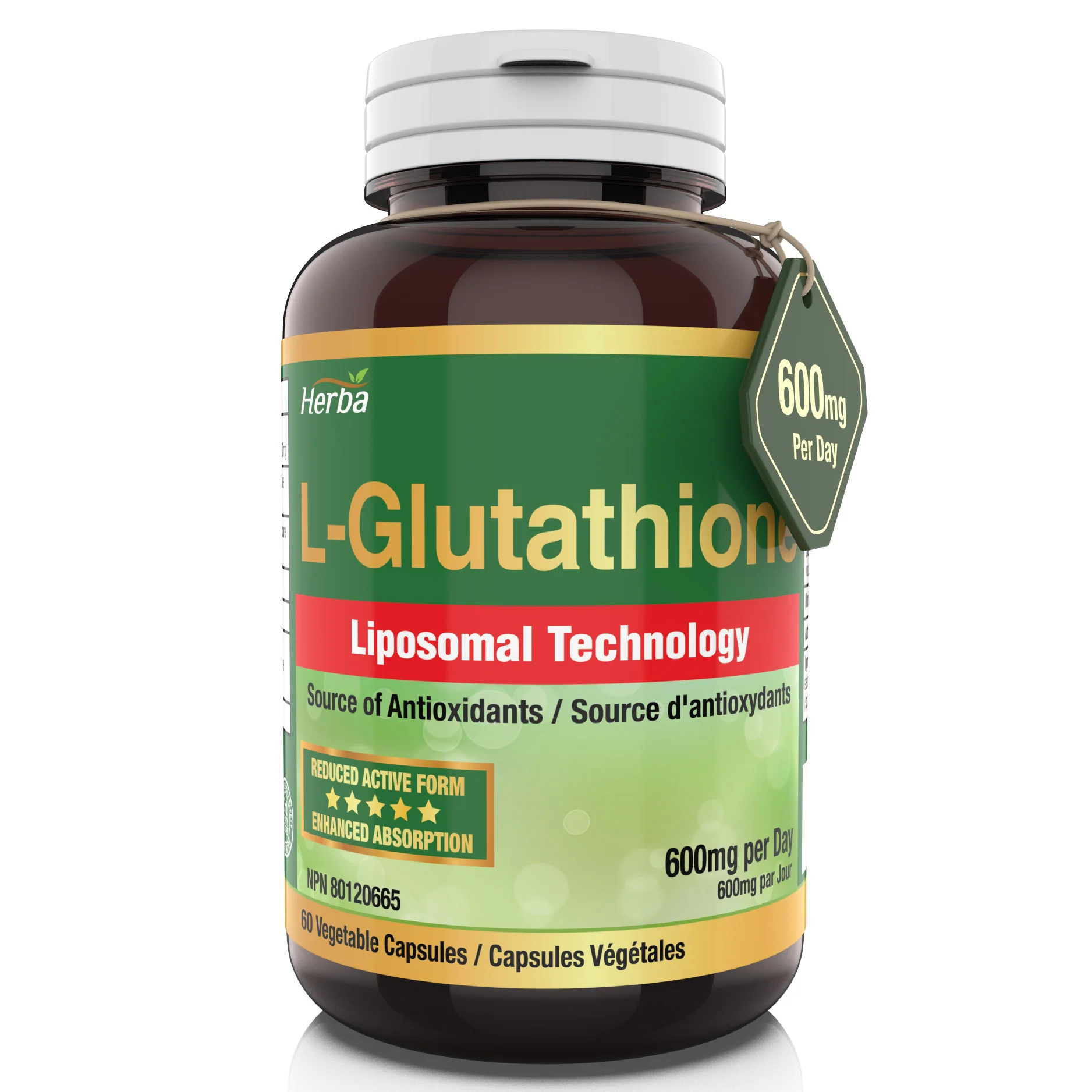 Liposomal Glutathione Supplement - 600mg Per Day | 60 Vegetable Capsules