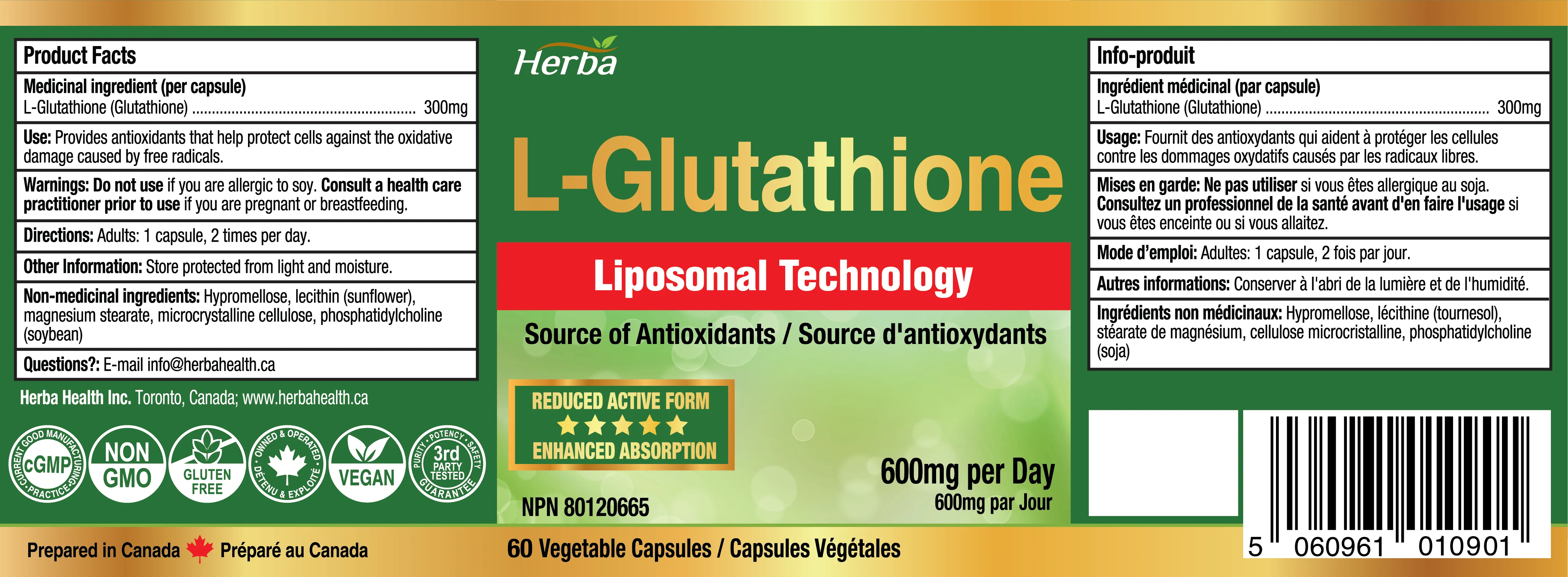 Liposomal Glutathione Supplement - 600mg Per Day | 60 Vegetable Capsules - Image 2