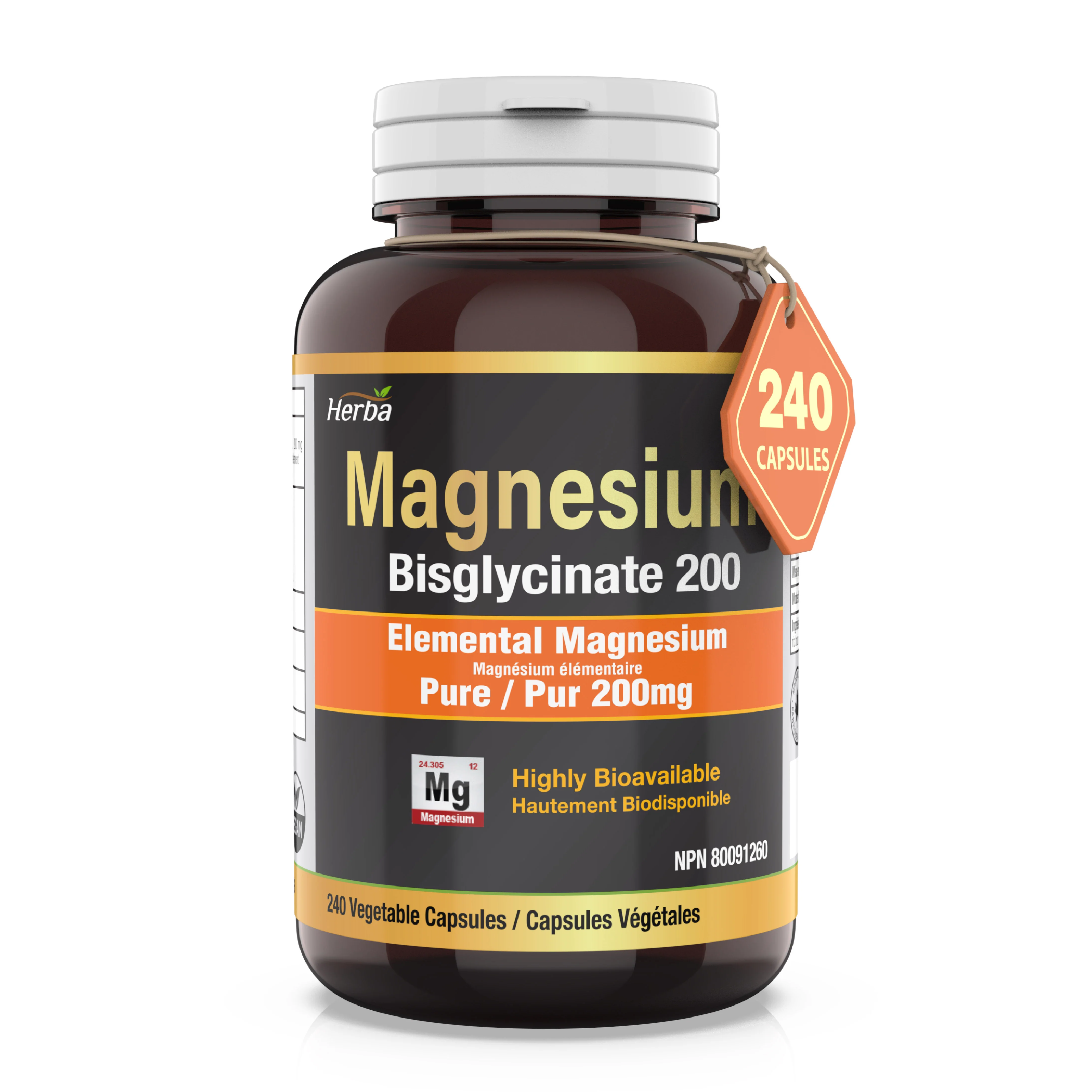 Magnesium Bisglycinate 200mg - 240 Vegetable Capsules