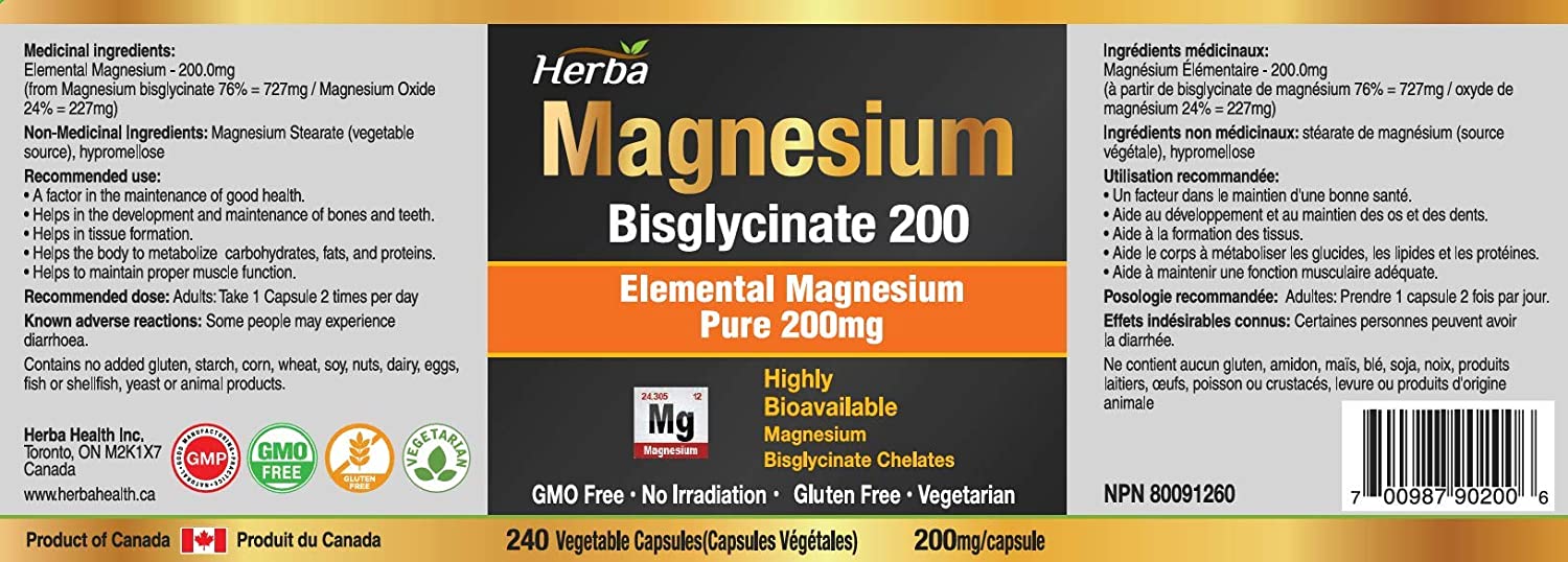 Magnesium Bisglycinate 200mg - 240 Vegetable Capsules - Image 2