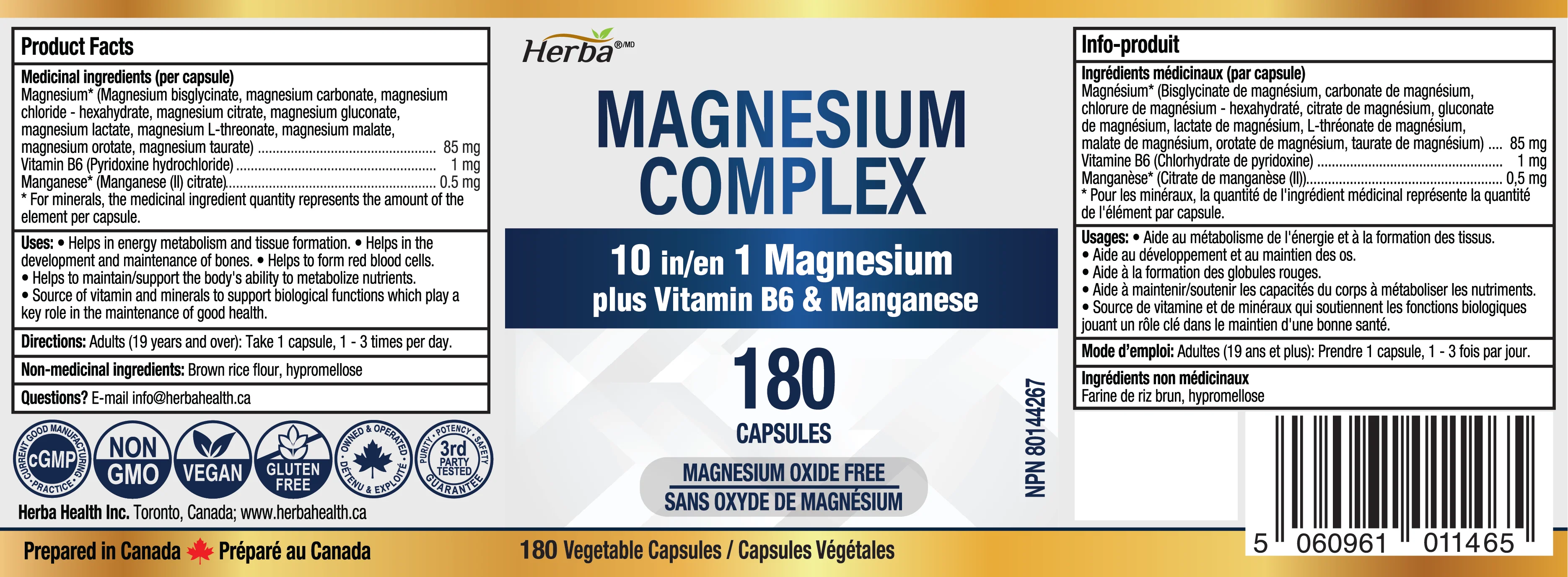Magnesium Complex 10 in 1 – 180 Capsules | Magnesium Oxide Free | Made in Canada - Image 2