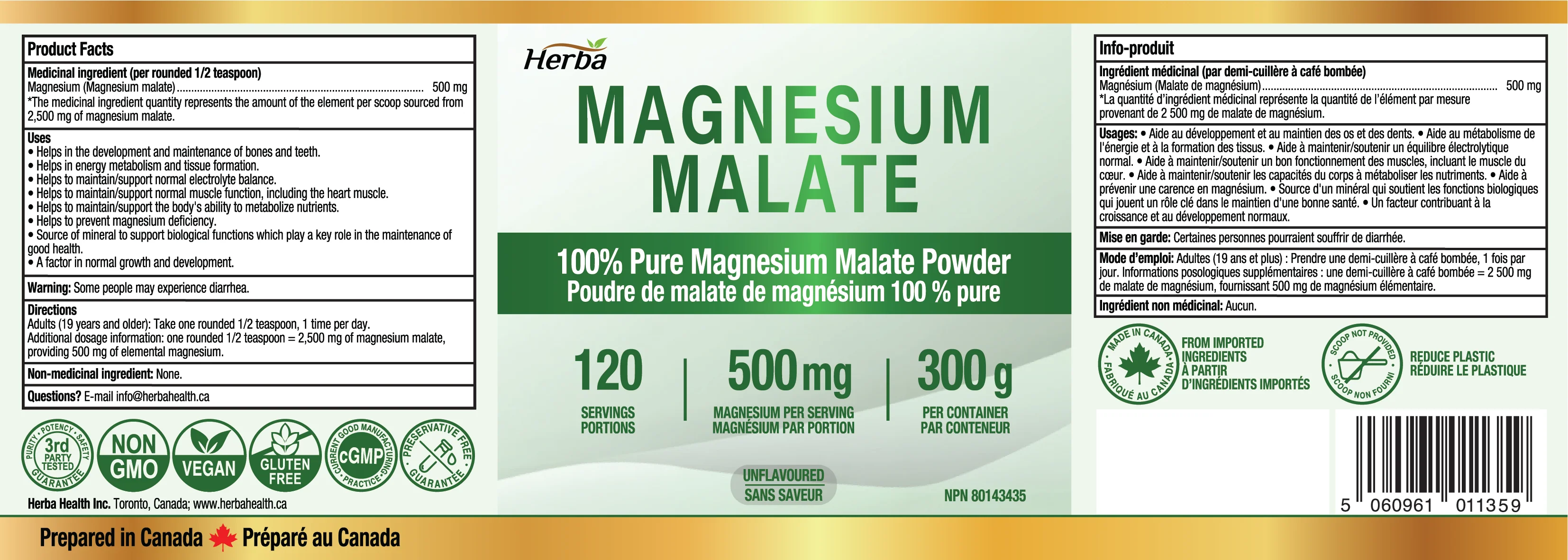 Magnesium Malate Powder 300g – 120 Servings | 4 Month Supply | 100% Pure Unflavoured Magnesium Malate | Made in Canada - Image 2