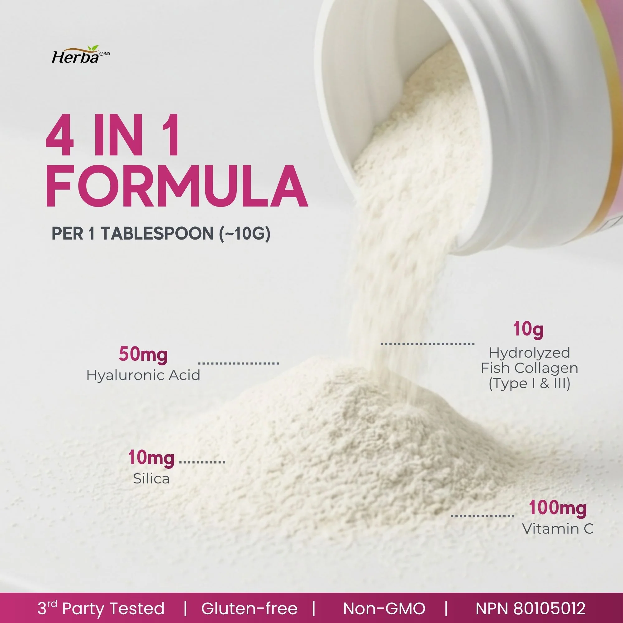Marine Collagen Powder with Hyaluronic Acid, Silica, and Vitamin C – 305g | Made in Canada - Image 4