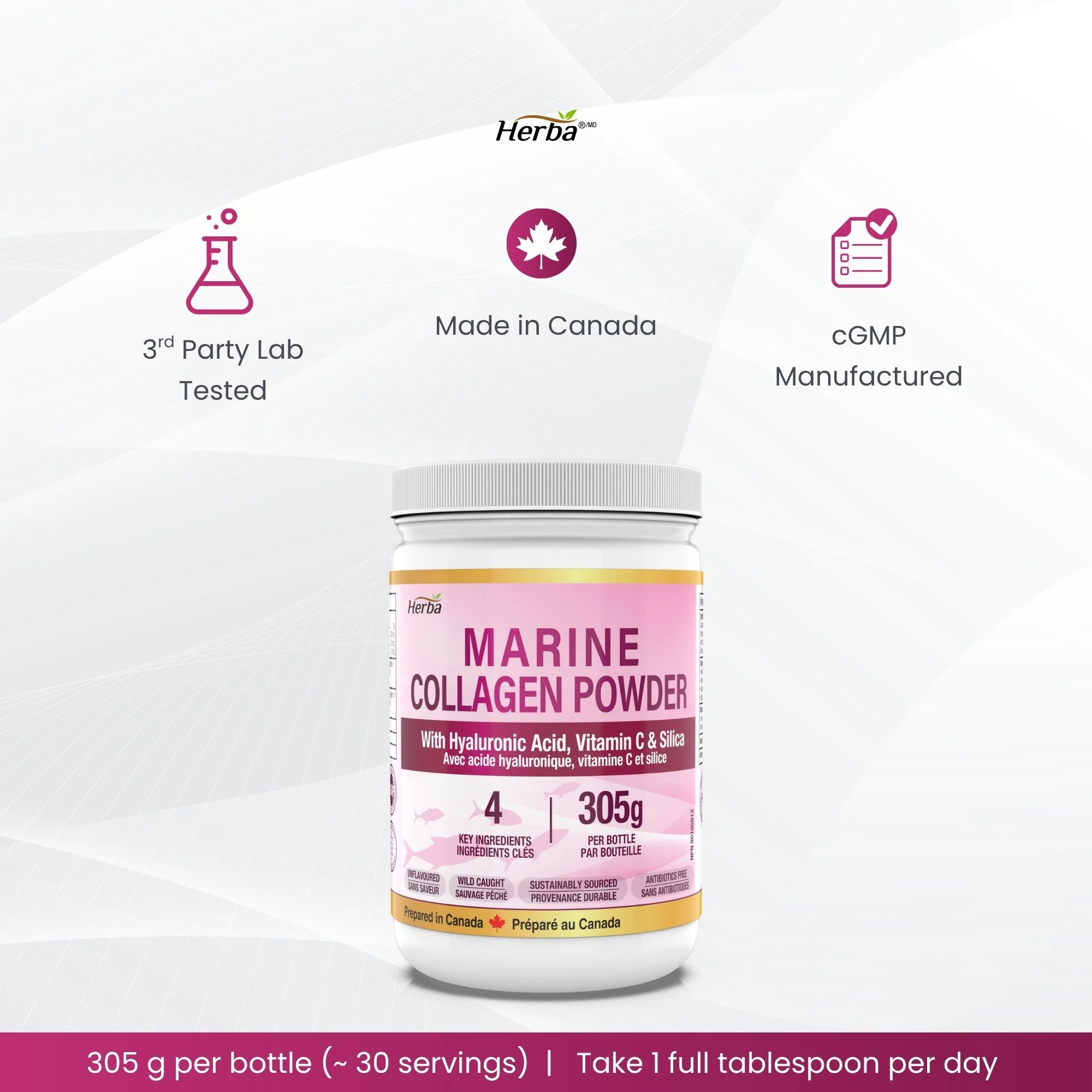 Marine Collagen Powder with Hyaluronic Acid, Silica, and Vitamin C – 305g | Made in Canada - Image 8