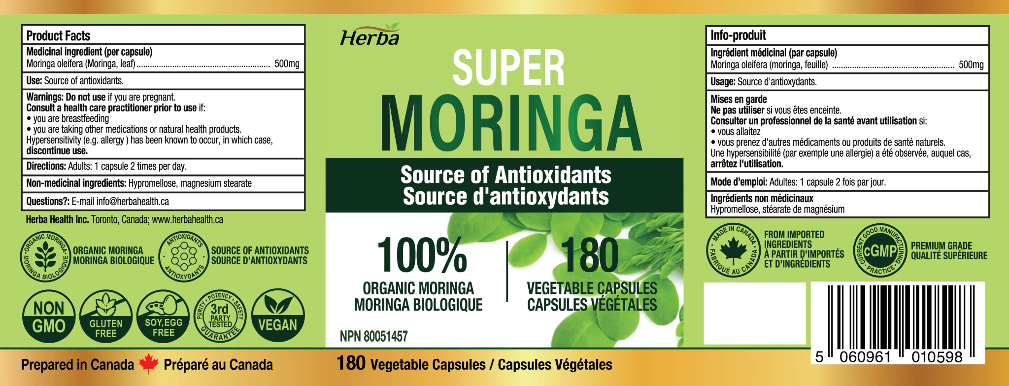 Organic Moringa Leaf Capsules - 180 Vegetable Capsules | 1000mg Per Day - Image 2