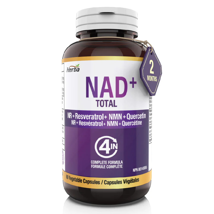 NAD+ Supplement 550mg – 60 Capsules | 4-in-1 NAD Plus Total with Nicotinamide Riboside (NR), NMN, Resveratrol & Quercetin | Made in Canada