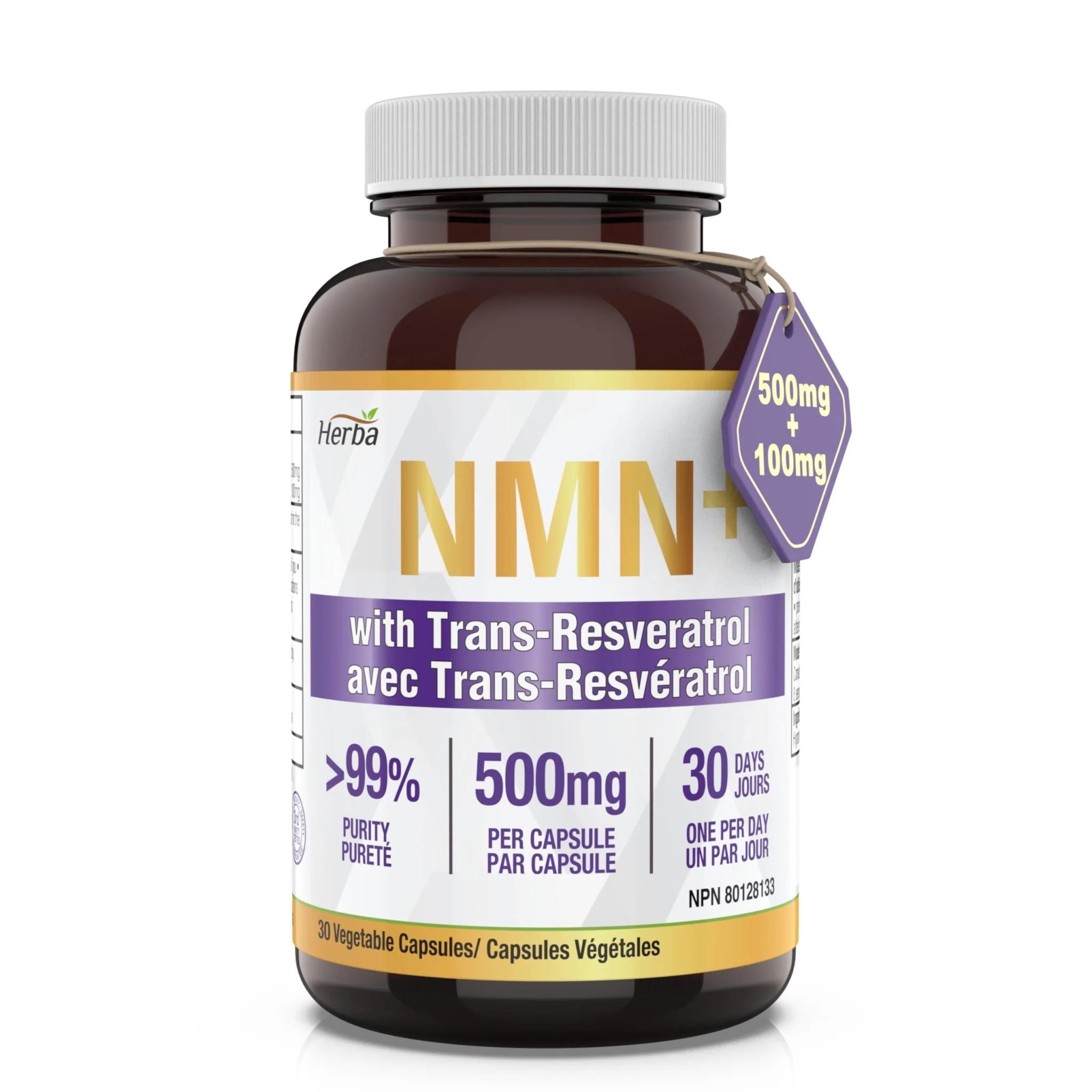 NMN Supplement + Resveratrol - 600mg | Made in Canada | 30 Vegetable Capsules