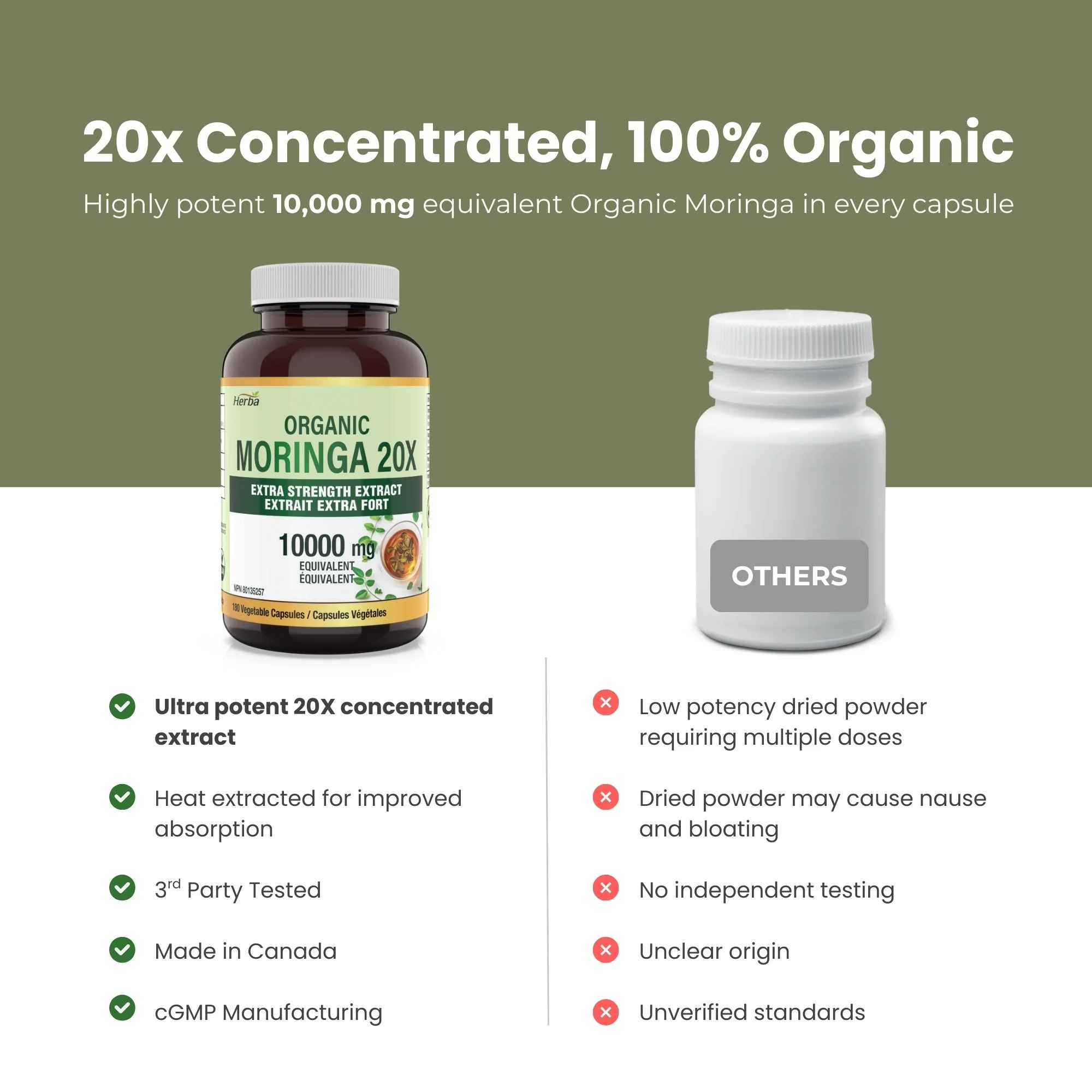 Organic Moringa Extract Capsules 10,000mg - 180 Capsules | 20:1 Extract | Made in Canada - Image 6