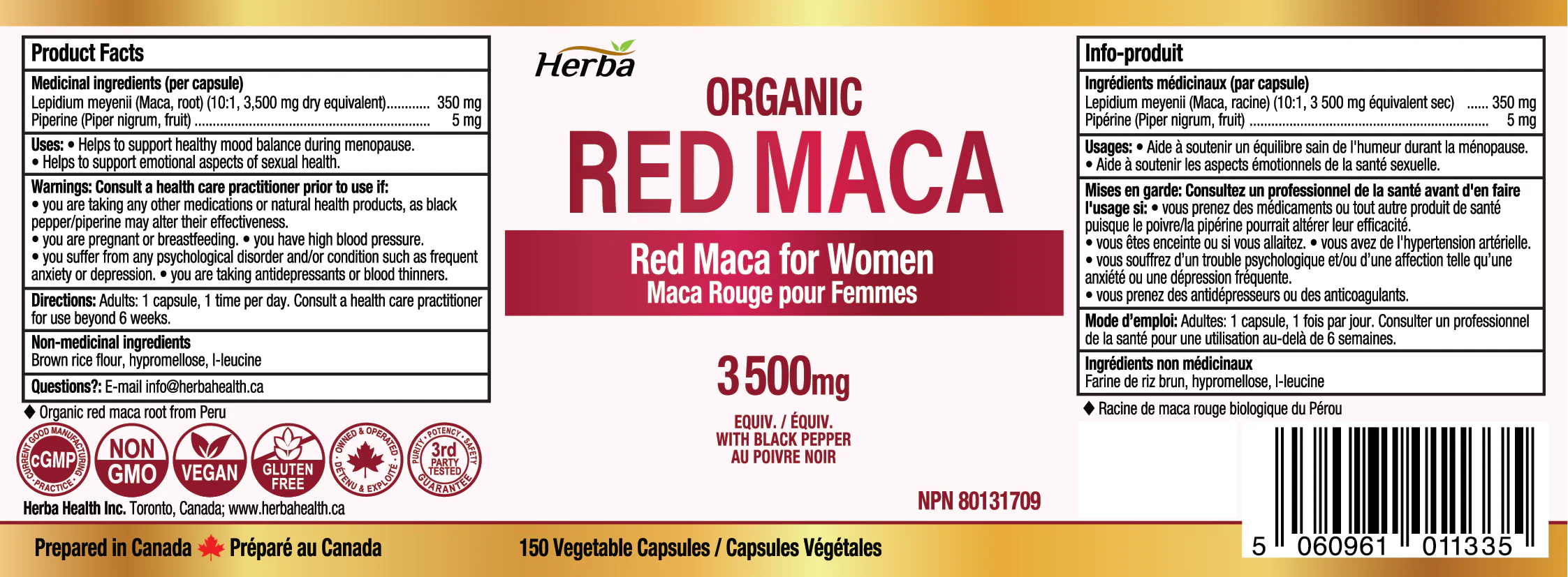 Organic Red Maca Capsules - 3500mg, 150 Capsules | Peruvian Red Maca | Made in Canada - Image 2