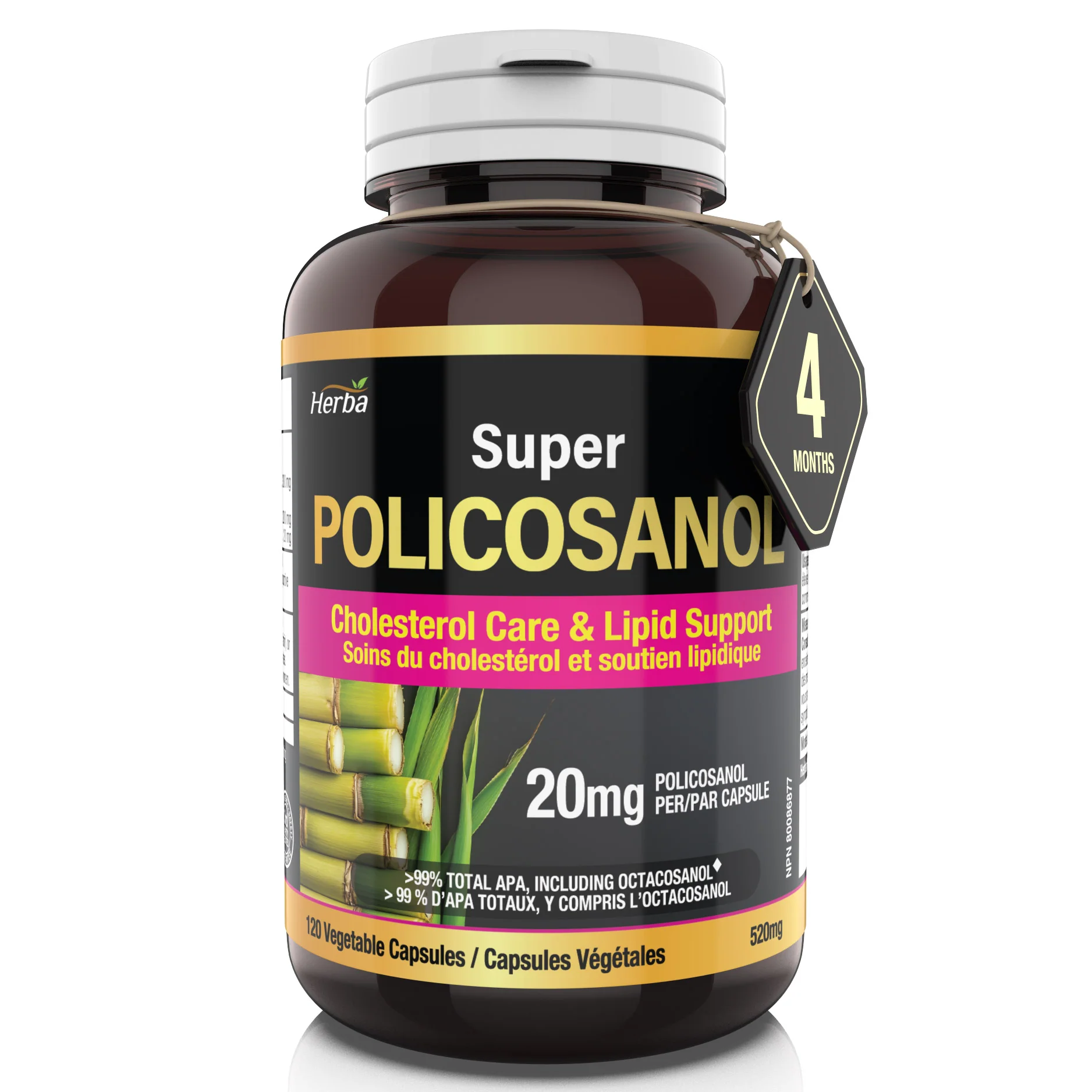 Policosanol 20mg with Fenugreek and Plant Sterol Esters - 120 Vegetable Capsules