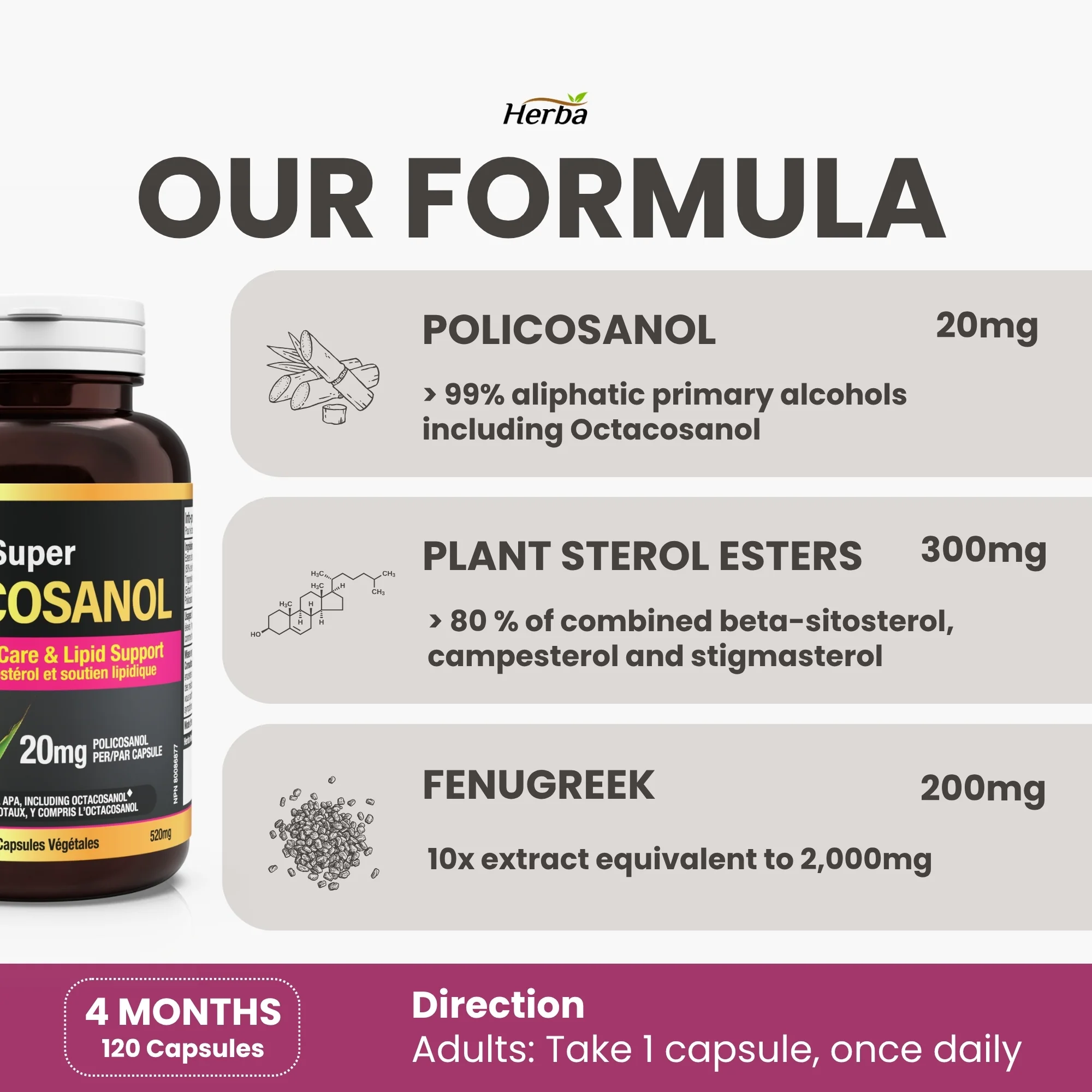 Policosanol 20mg with Fenugreek and Plant Sterol Esters - 120 Vegetable Capsules - Image 8
