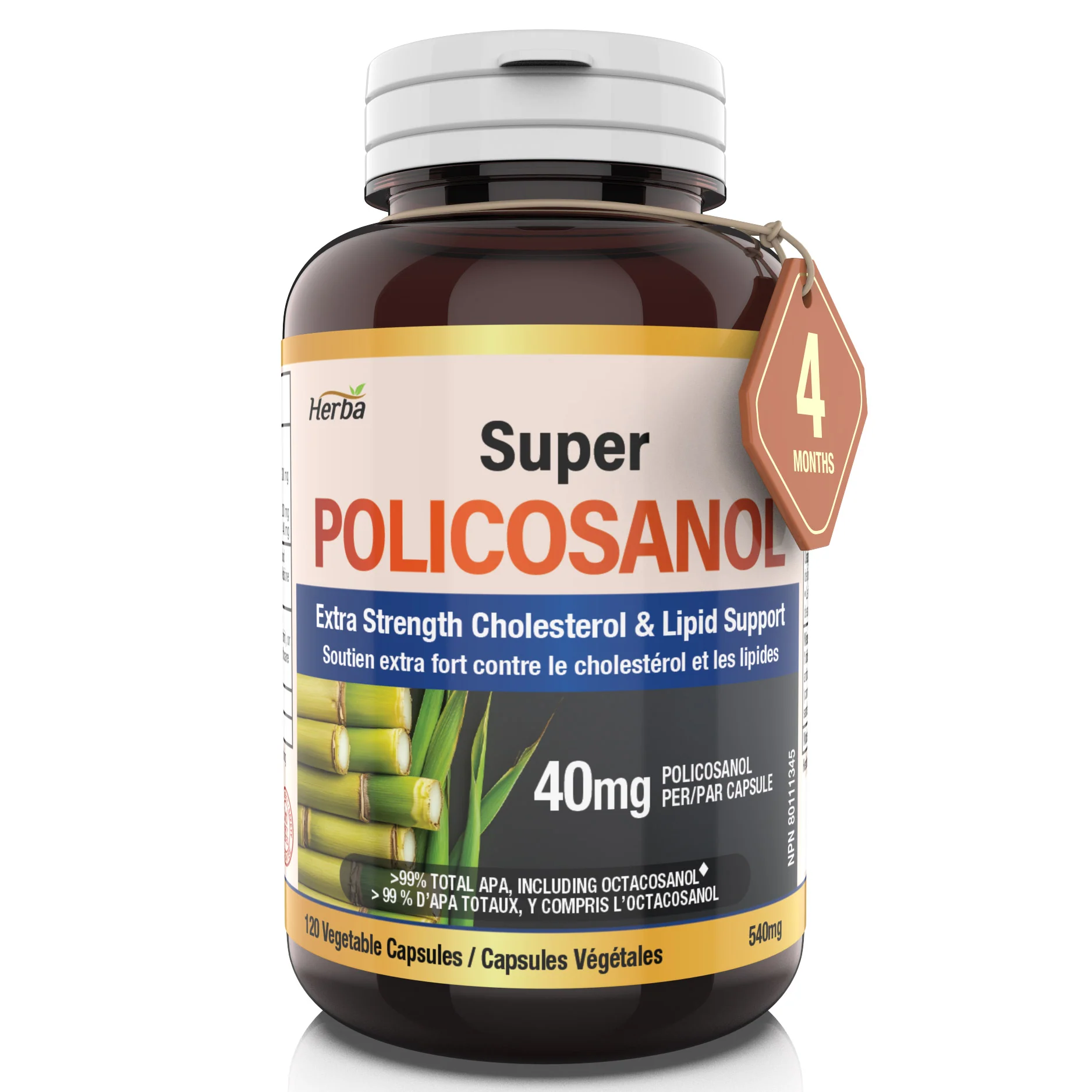 Policosanol 40mg with Fenugreek and Plant Sterol Esters - 120 Vegetable Capsules