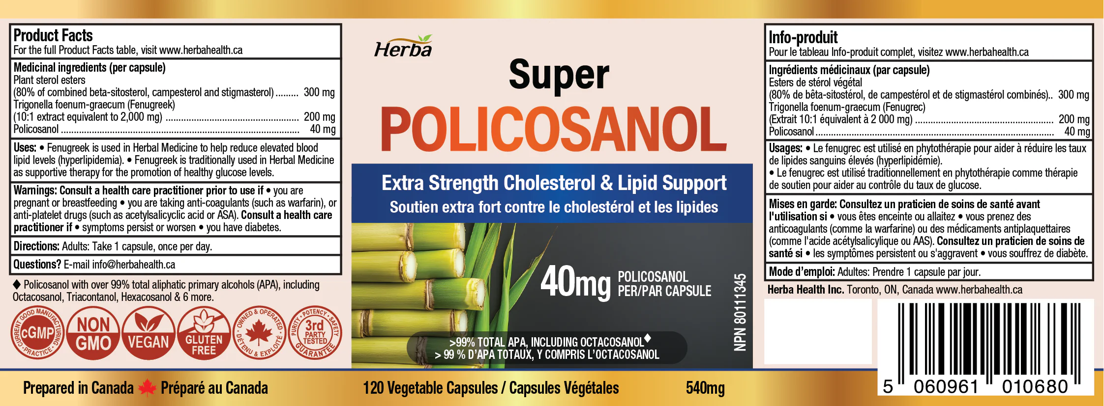 Policosanol 40mg with Fenugreek and Plant Sterol Esters - 120 Vegetable Capsules - Image 2
