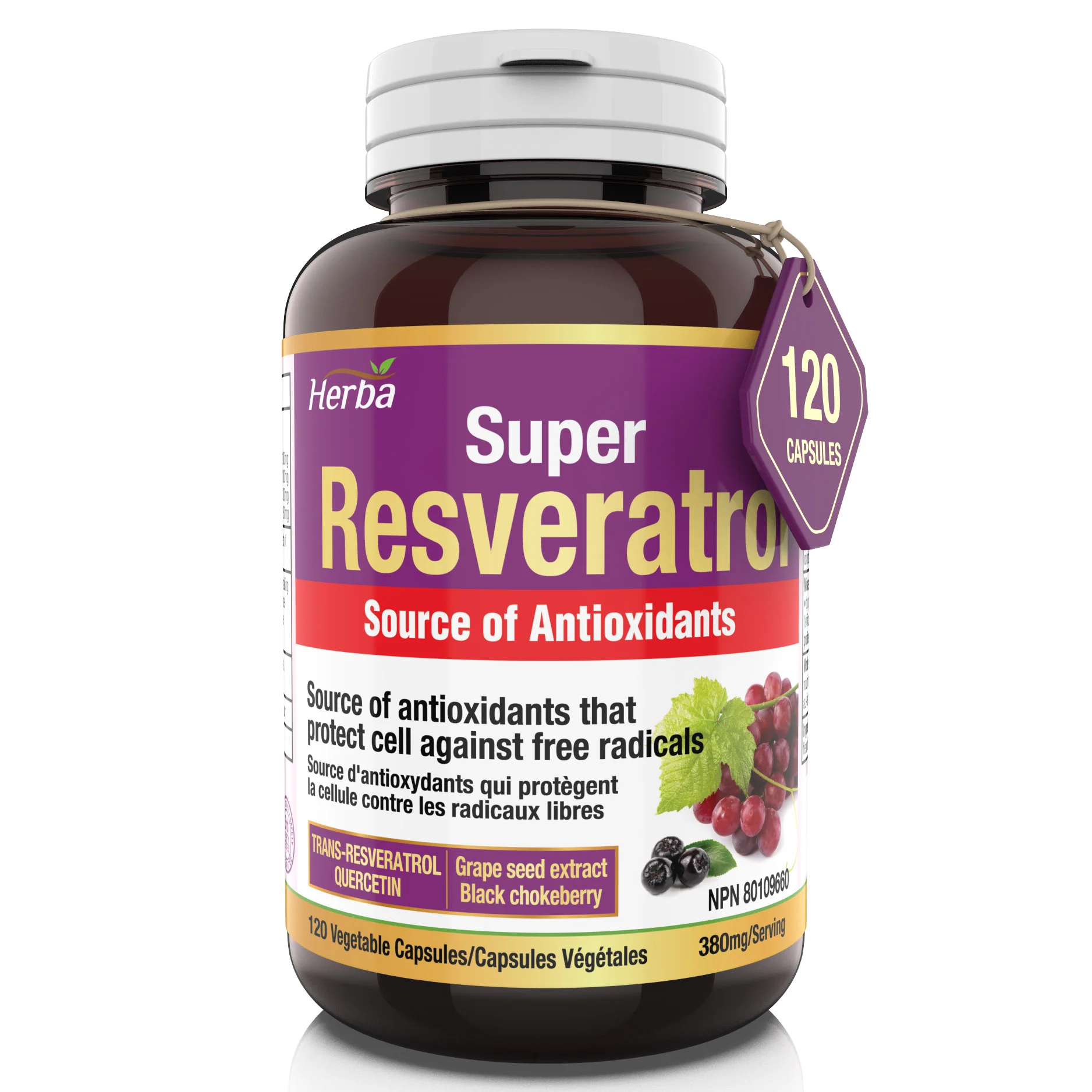Resveratrol Supplement - 120 Capsules | Trans-Resveratrol with Echinacea, Quercetin, Grape Seed Extract, and Aronia
