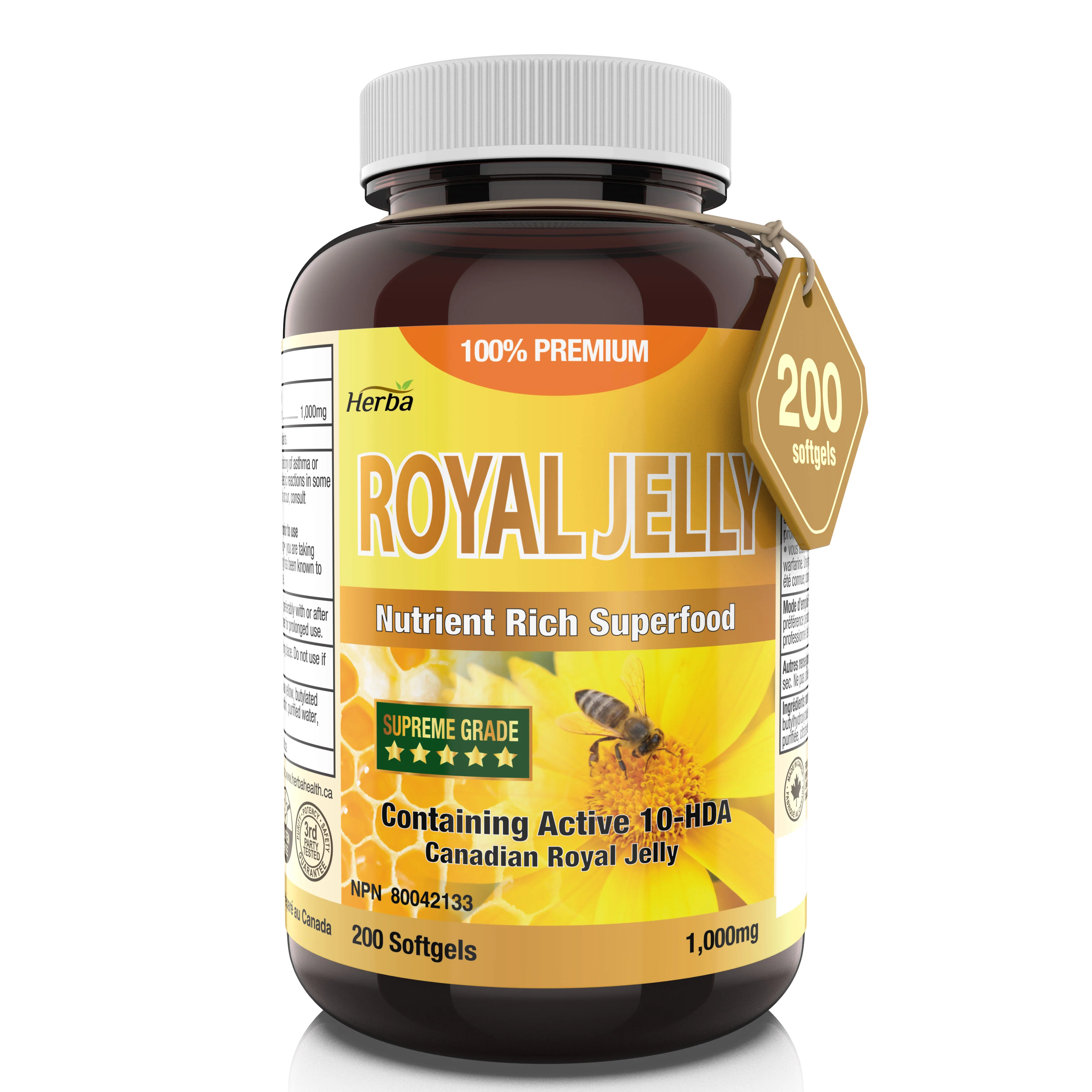 Herba's Royal Jelly Capsules 1000mg - 200 Softgels | Made in Canada