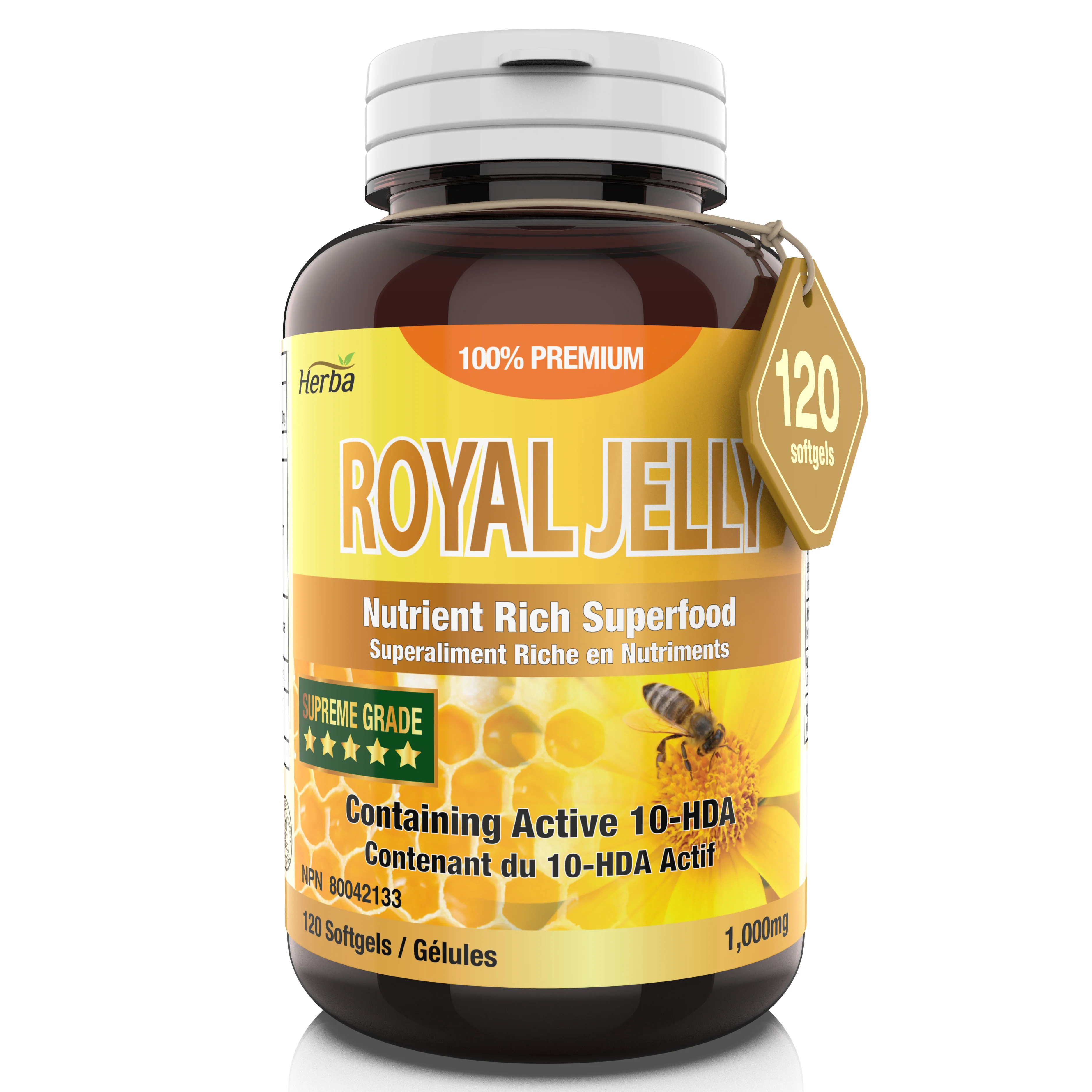 Royal Jelly Capsules 1000mg - 120 Softgels | Made in Canada