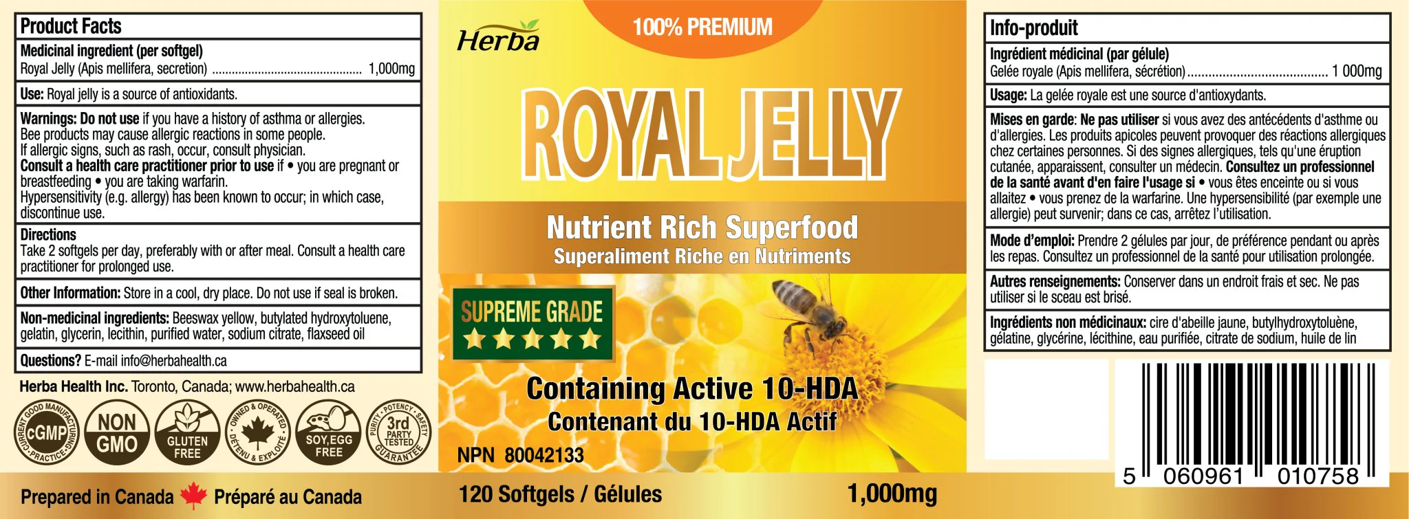 Royal Jelly Capsules 1000mg - 120 Softgels | Made in Canada - Image 2