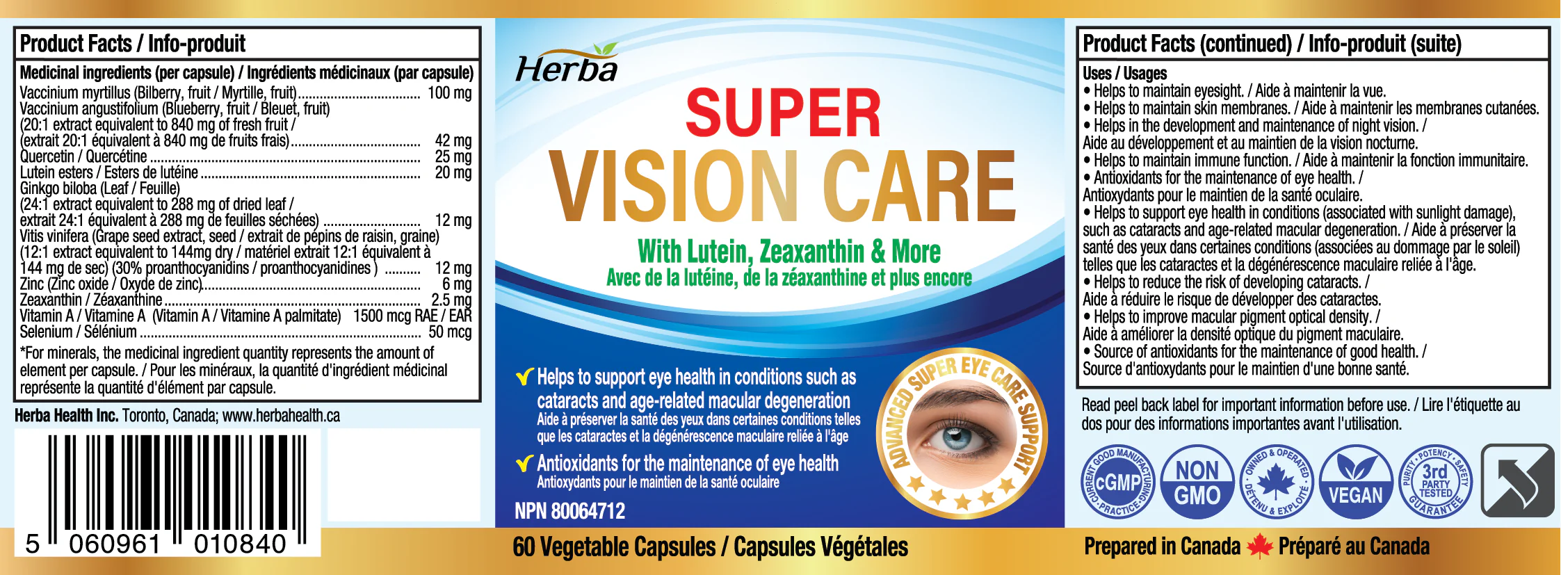 Vision Care Eye Vitamins with Lutein and Zeaxanthin Supplement – 60 Capsules - Image 2